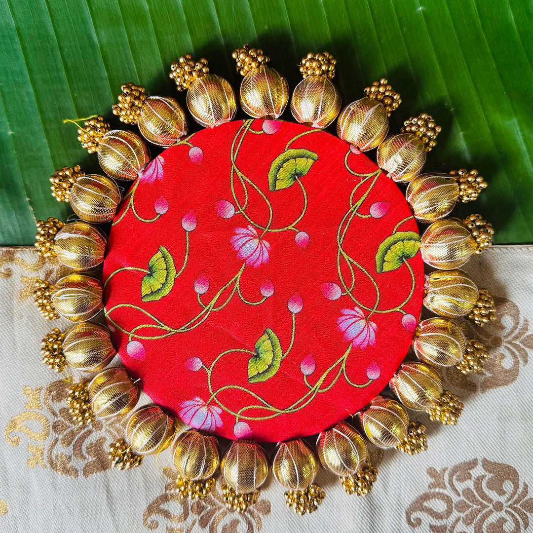 8 Inch | Handmade Gota Patti Lotus Design Rangoli Mat