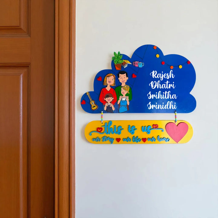 Personalized Cloud Shaped MDF Wood Name Plate For Family