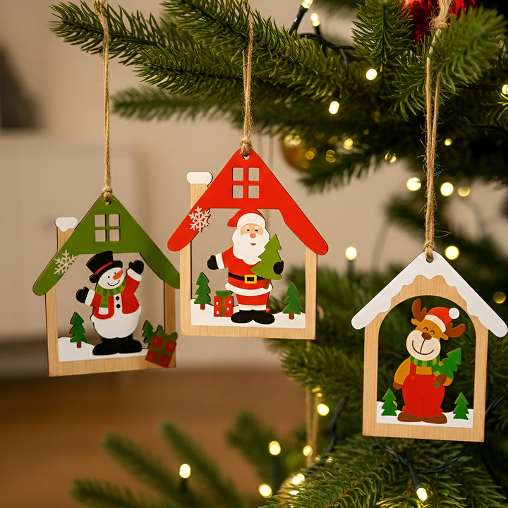 3 pc | Santa, Snowman & Reindeer Wooden Christmas Ornaments For Tree Decoration