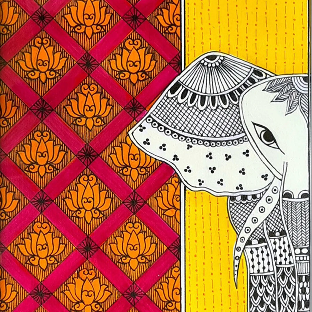 8 x 5 Inch | White Elephant | Original Hand Painted Madhubani Painting On Paper