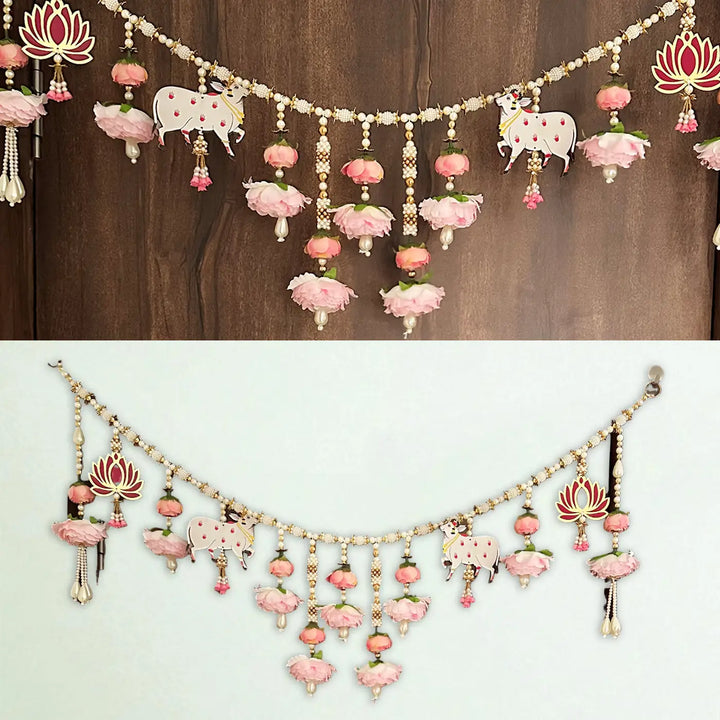 Handmade Pink Floral Pichwai Cow Toran
