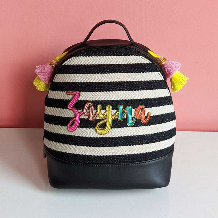 Personalized Handmade Embroidered Black And White Stripes Jacquard Backpack
