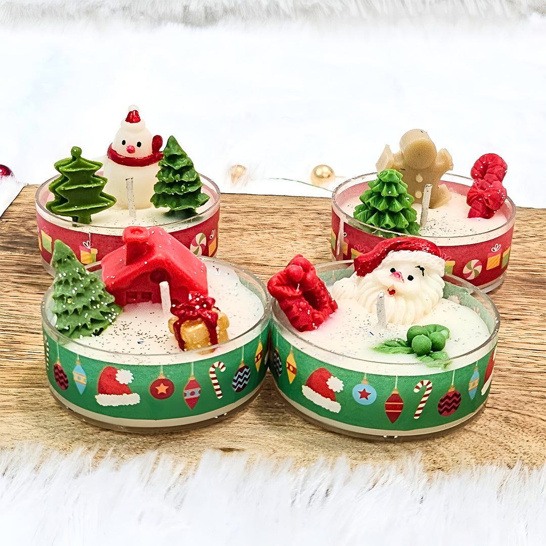 4 pc | Handmade Christmas Theme Soy Wax Tealight Candles