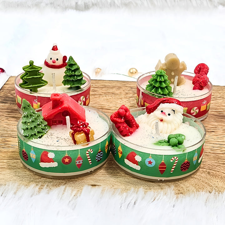 4 pc | Handmade Christmas Theme Soy Wax Tealight Candles