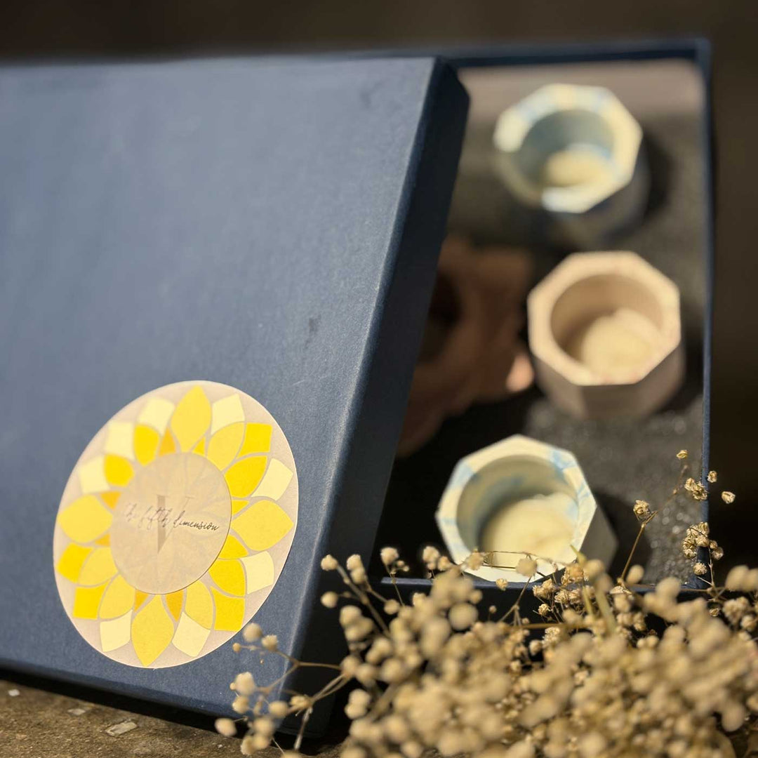 Handmade Veloura Glow Concrete Gift Hamper | Includes 1 Flower Candle Holder, 6 Octa Deep Candle Holders