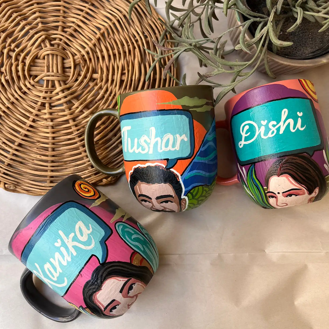 Photo Personalized Hand-Painted Pop Art Illustrated Caricature Rakhi Hamper | Includes 1 Mug, 1 Rakhi