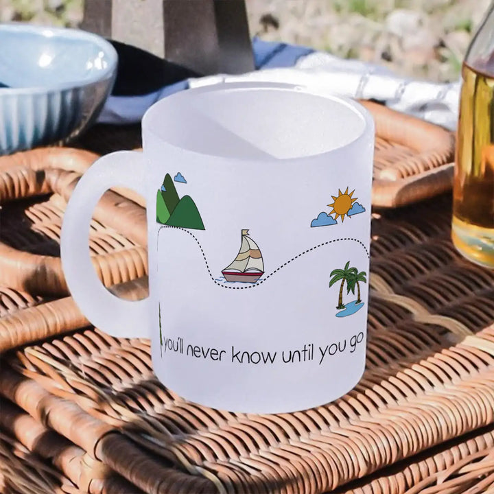 Printed Travel Theme Glass Mug | 350 ML