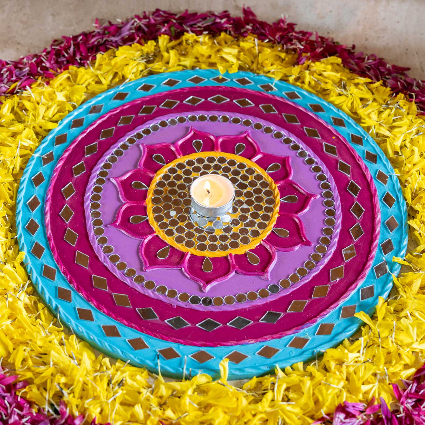 Buy Handmade Mirror Work Raang Darpan Clay Reusable Rangoli Online On ...
