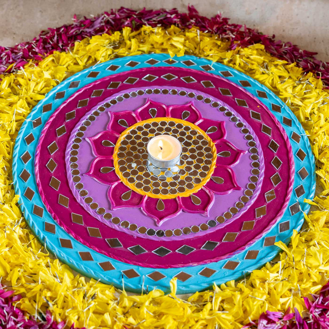 Handmade Mirror Work Raang Darpan Clay Reusable Rangoli