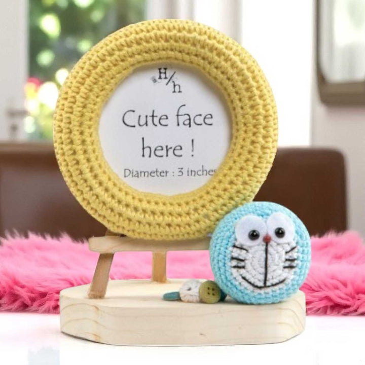 Handmade Crochet Doraemon Kids Photo Frame & Rakhi With Roli Chawal