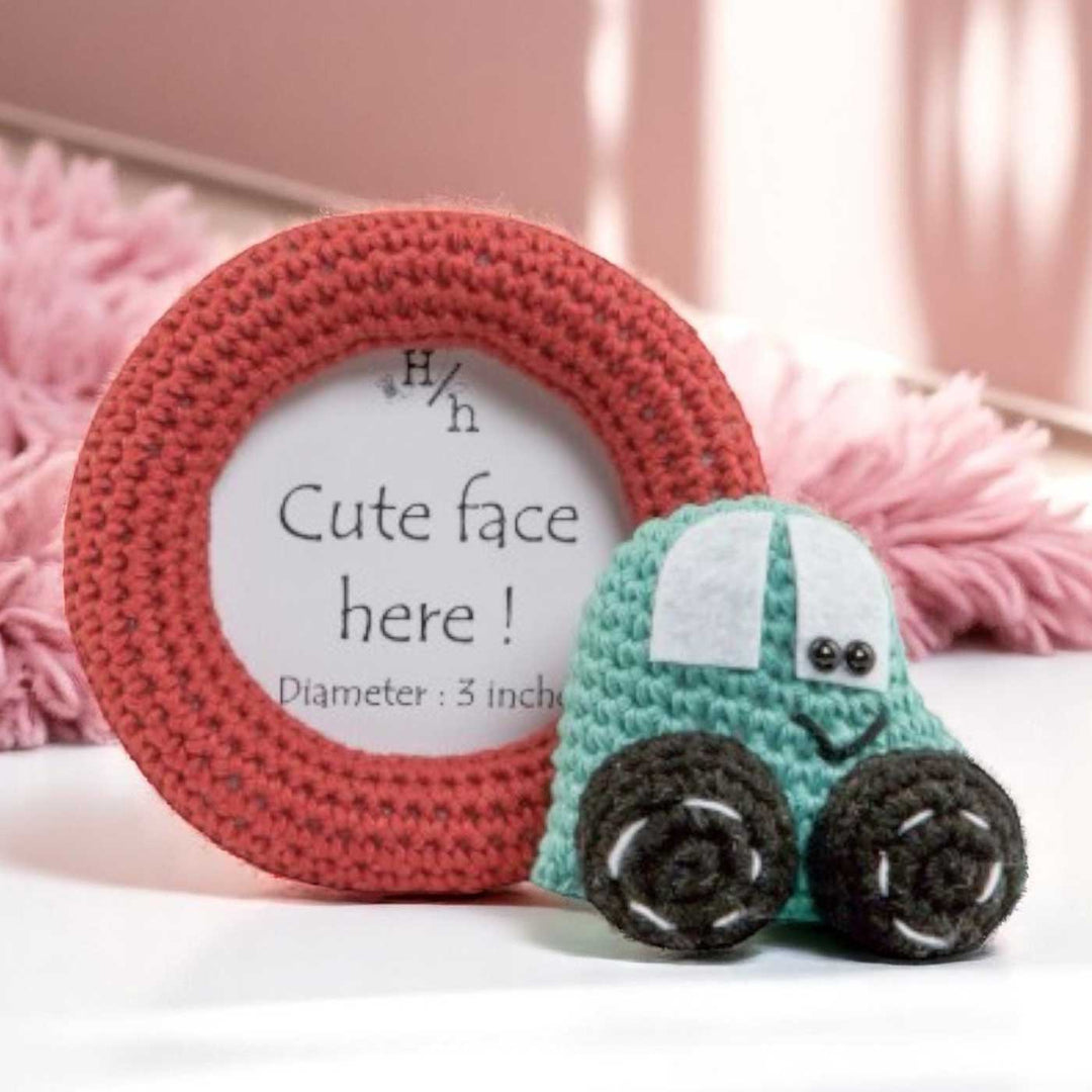 Handmade Crochet Crazy Car Photo Frame & Kids Rakhi With Roli Chawal