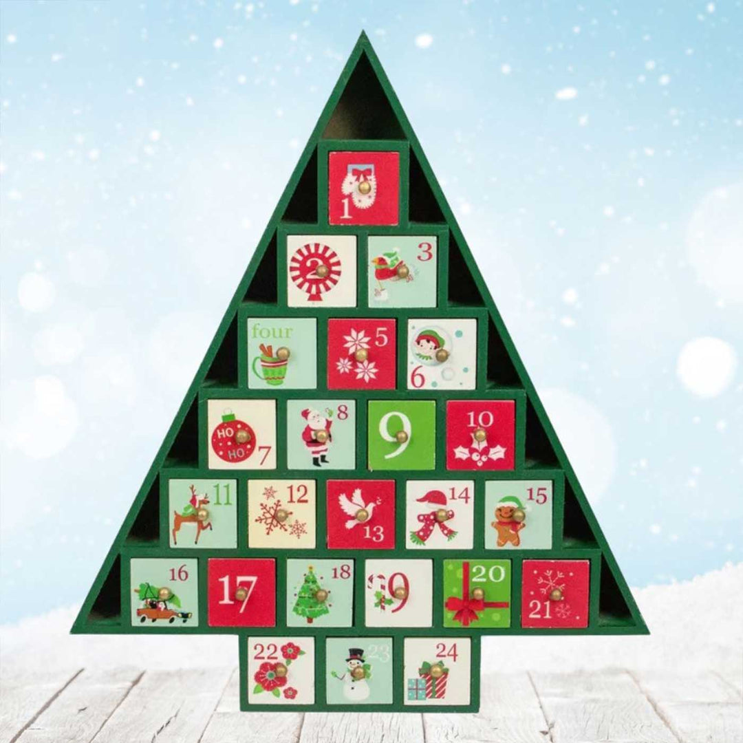 Handmade Wooden Green Tree Of Treasure Advent Calendar