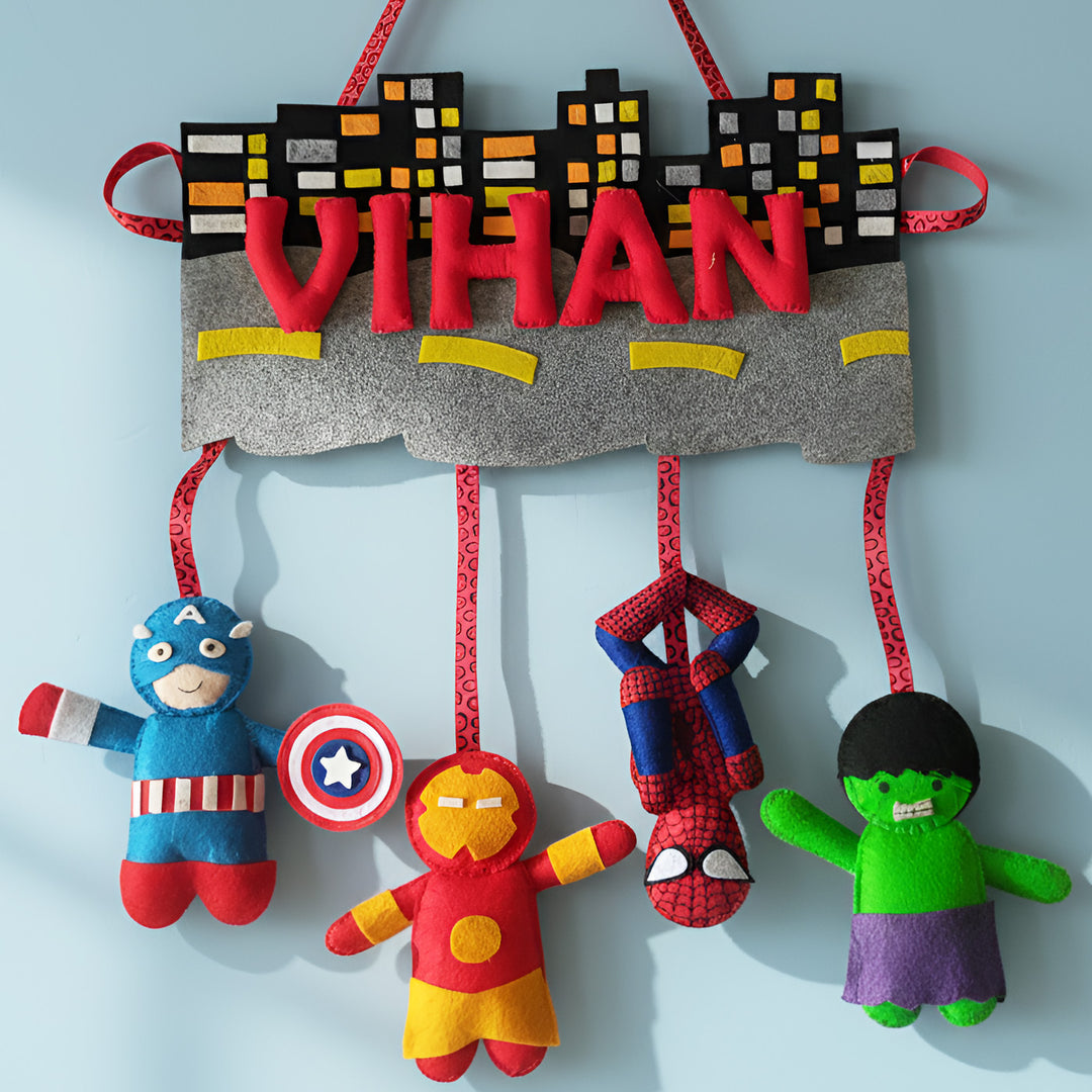 Personalized Handmade Avengers City Felt Name Plate