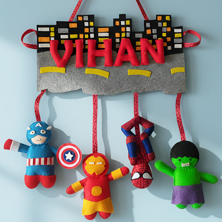 Personalized Handmade Avengers City Felt Name Plate
