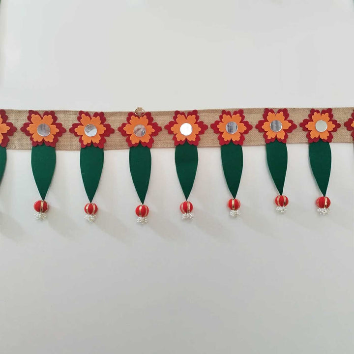 Handmade Mirror Work Elegant Ashok Patta Design Jute Toran