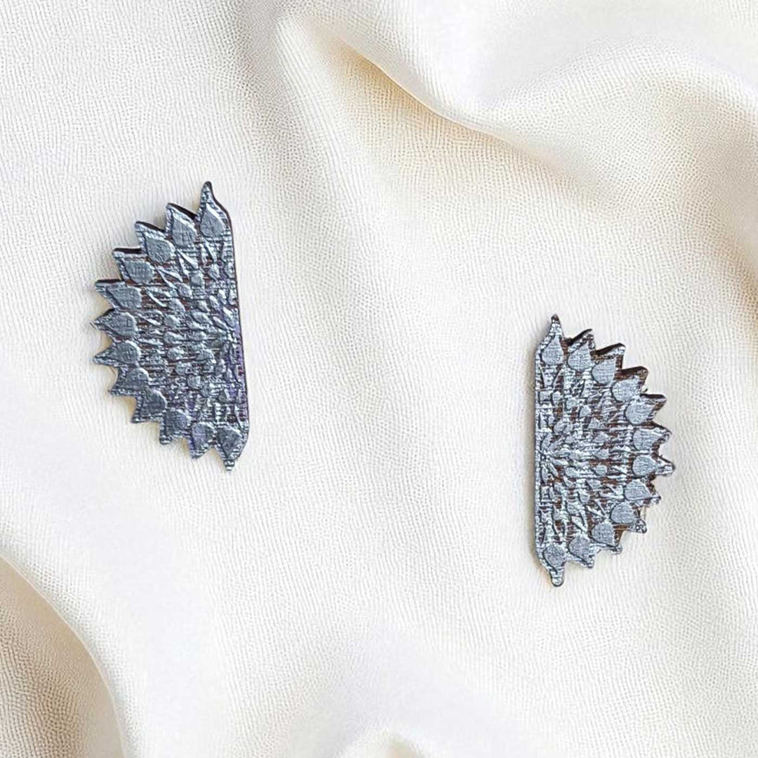 Handmade Silver Sun Design Wooden Earrings