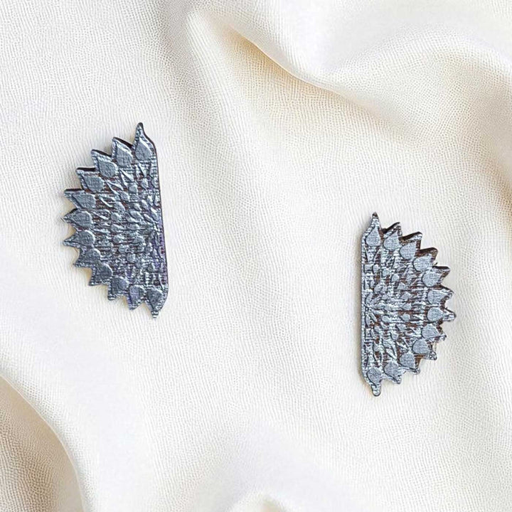 Handmade Silver Sun Design Wooden Earrings