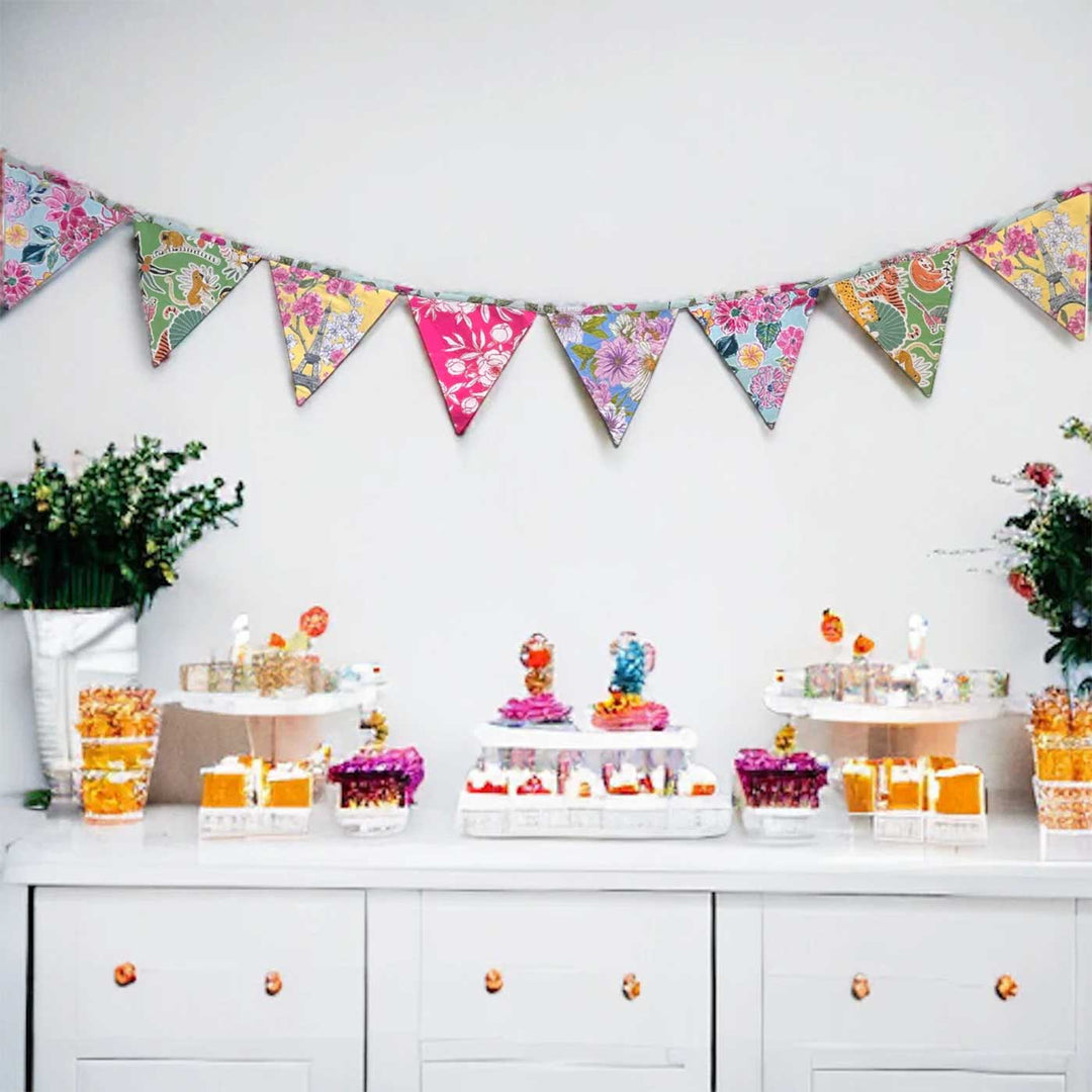 Handmade Multicolor Floral Upcycled Fabric Bunting