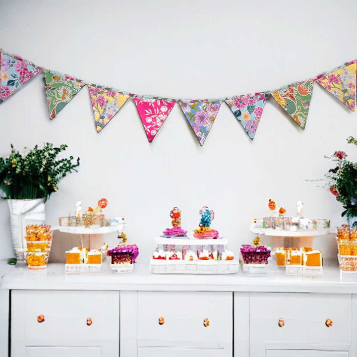 Handmade Multicolor Floral Upcycled Fabric Bunting