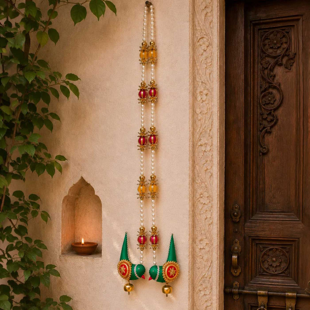 2 pc | Handcrafted Chidiya Gota Patti Bird Door Hangings with Ghungroo