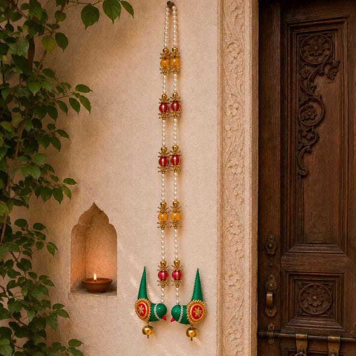 2 pc | Handcrafted Chidiya Gota Patti Bird Door Hangings with Ghungroo