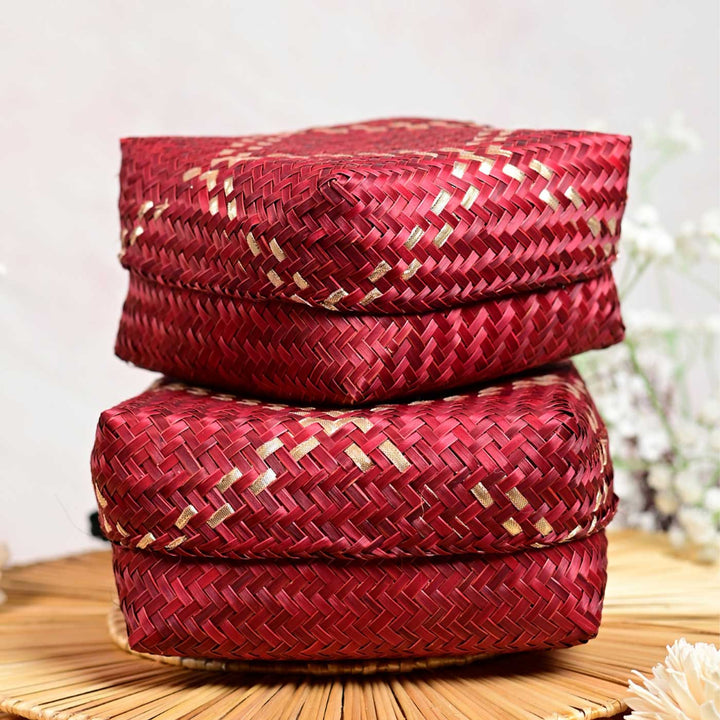 Handmade Weaving Zig - Zag Pattern Shitalpati Gift Box | Set Of 2