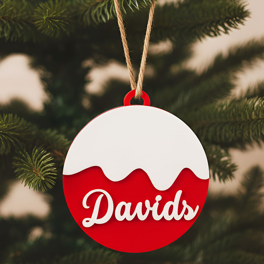 Personalized Round Red & White Acrylic Christmas Ornament For Tree Decoration
