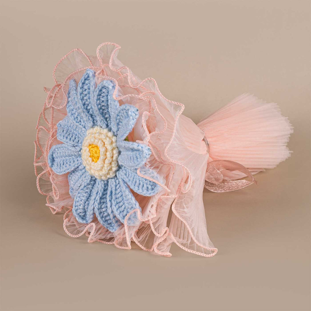 Handmade Crochet Blue African Daisy Flower Bouquet With Lights | Includes Photo & Greeting Card