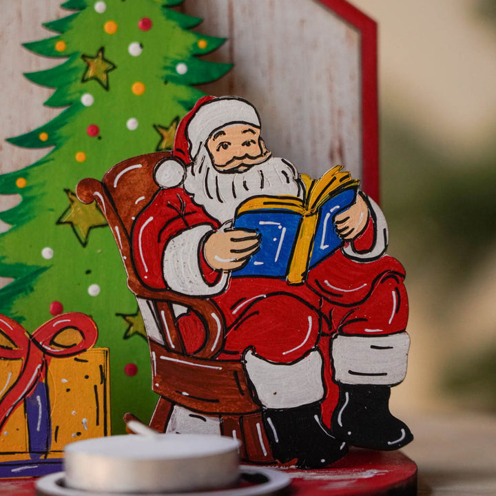 Hand-Painted Santa House Wooden Tealight Holder For Christmas Decoration