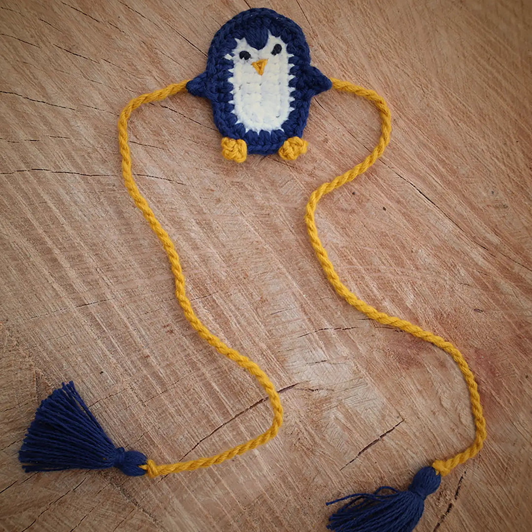 Handmade Crochet Penguin Theme Kids Rakhi With Roli Chawal