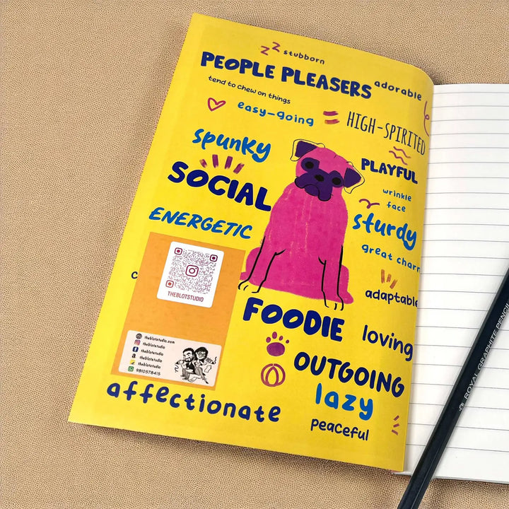 Printed Pug Theme Ruled Notebook | A5 | 50 Pages