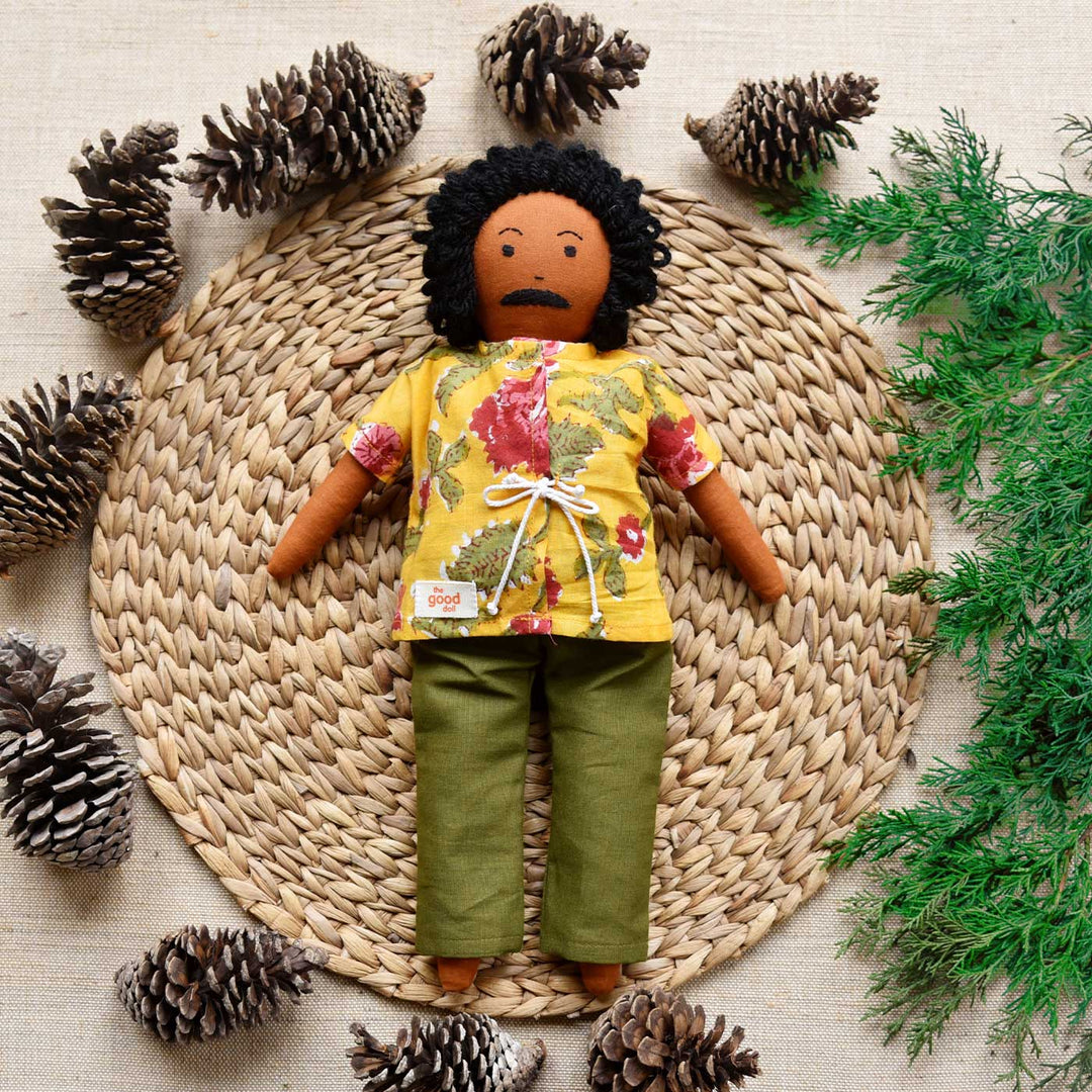 Nilah's Appa (Father) In Shirt & Pant | Soft Hand-Stitched Sustainable Indian Play Doll