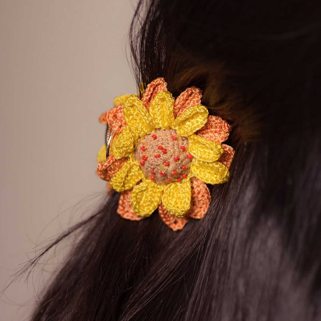 Handmade Crochet Guncha Sunflower Hair Clutch