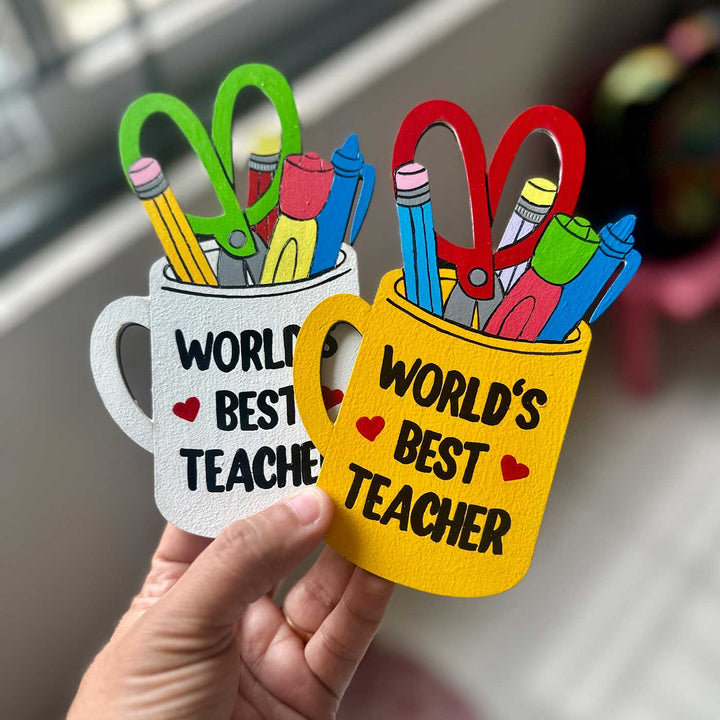 Hand-Painted "World's Best Teacher" Wooden Fridge Magnet