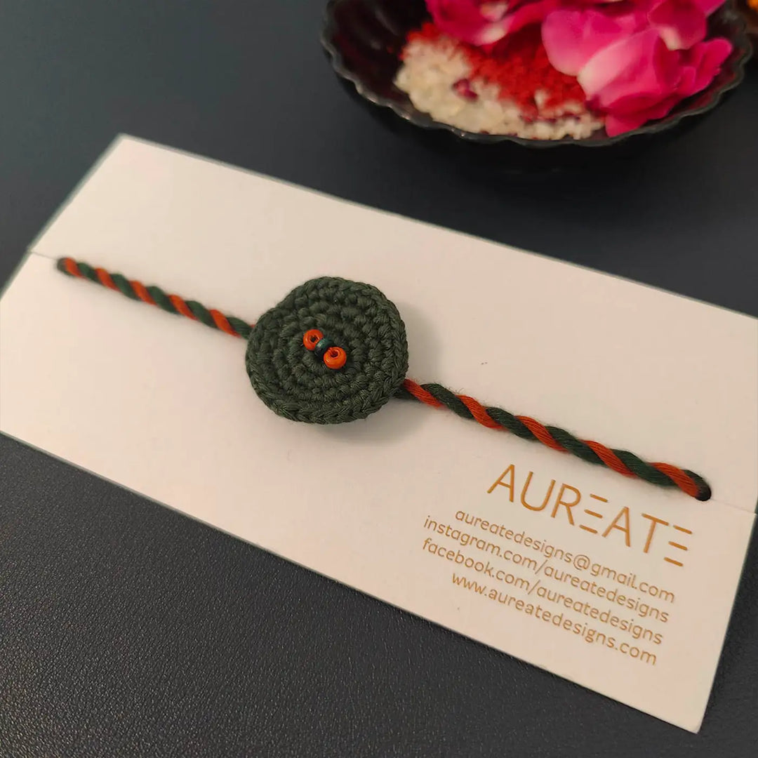 Handmade Crochet Beaded Round Rakhi With Roli Chawal