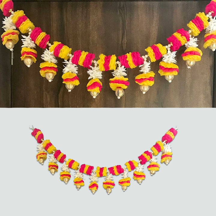 Handmade Festive Yellow & Pink Tissue Flower Toran