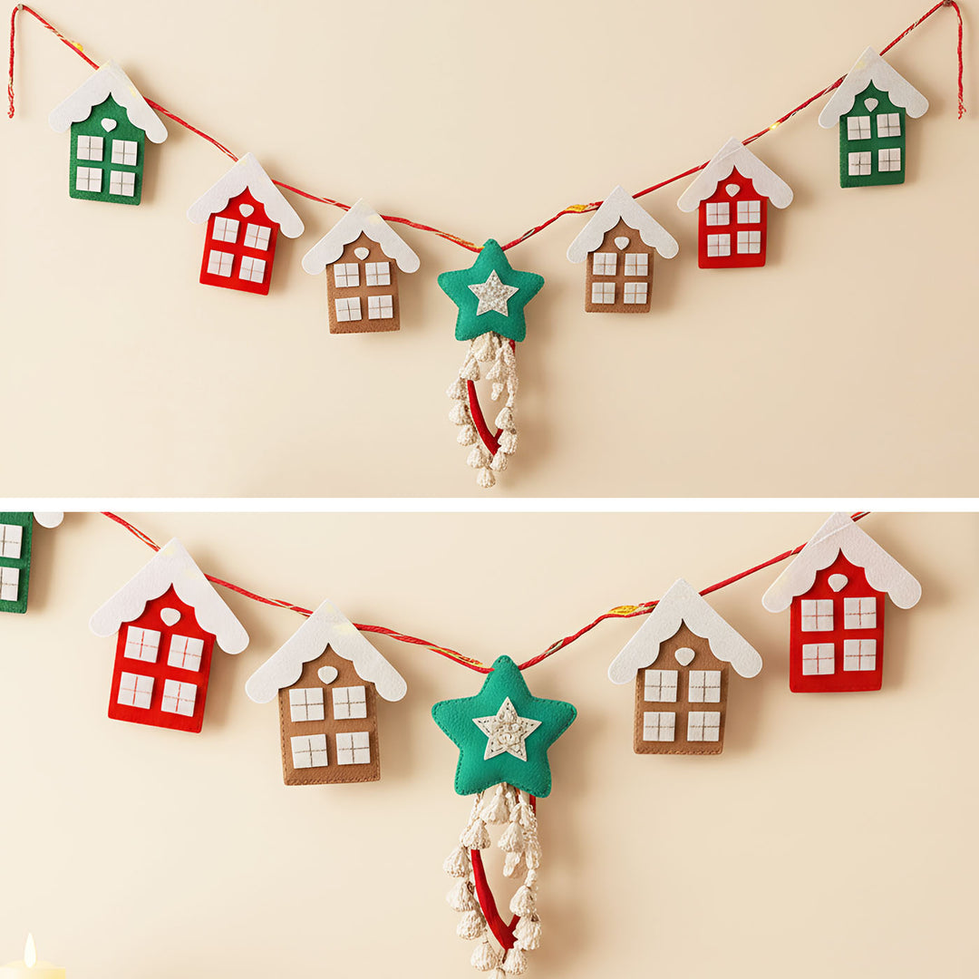 Handmade Gingerbread House Felt LED Bunting For Wall Decoration
