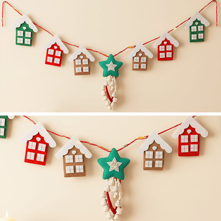 Handmade Gingerbread House Felt LED Bunting For Wall Decoration