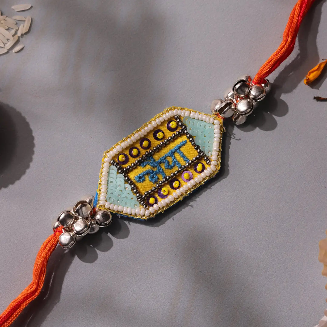 Handmade Beaded Bhaiya Rakhi With Roli Chawal