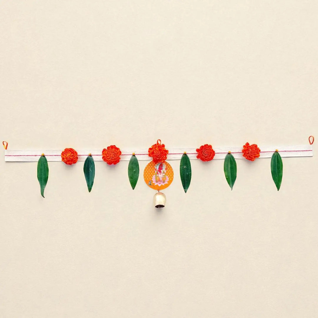 Handmade Orange Ganesha Motif Shola Flower Toran