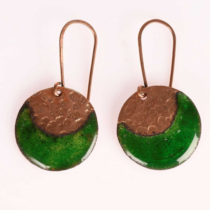 Handmade New Moon Shaped Copper Enamel Earrings
