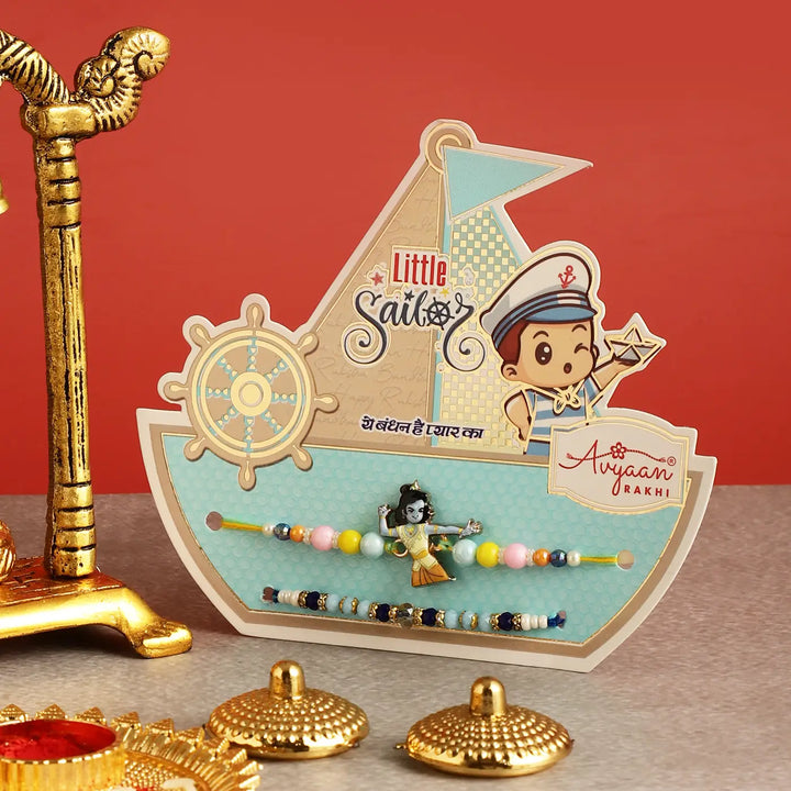 Handmade Krishna Rakhi Hamper | Includes 1 Radha Krishna Idol, 2 Rakhis, 1 Roli Chawal