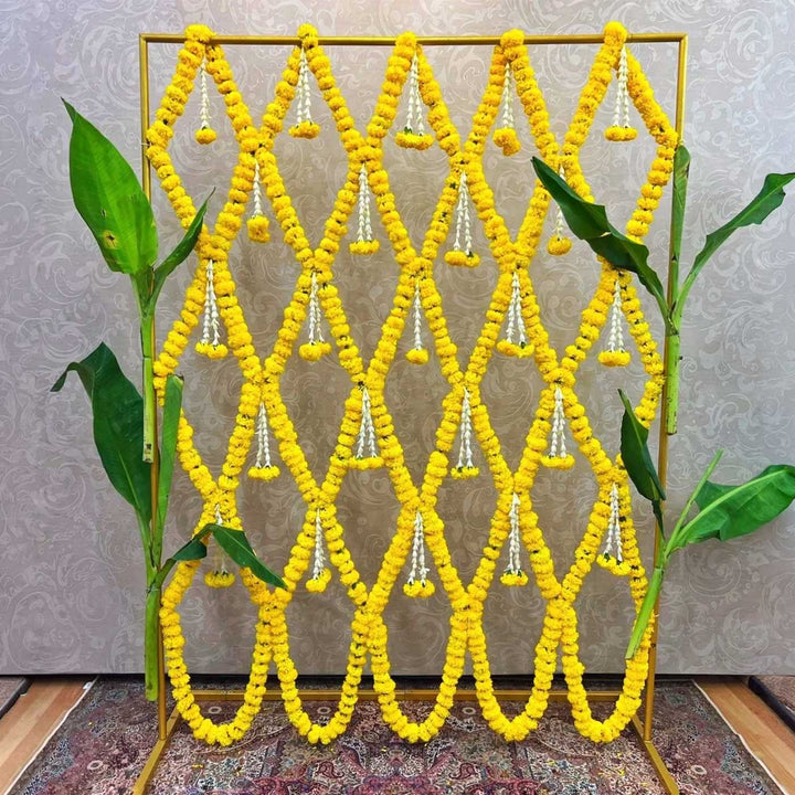 Foldable 6-in-1 Adjustable Gold Powder Coated Metal Backdrop Frame Stand With Storage Bag