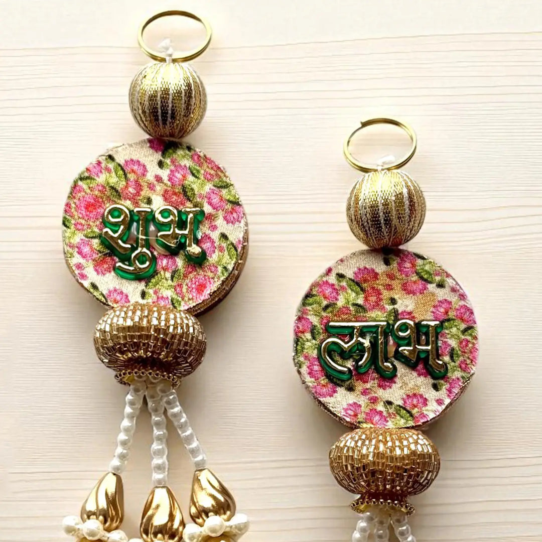 Handmade Beaded Floral Shubh Labh Hangings | Set Of 2