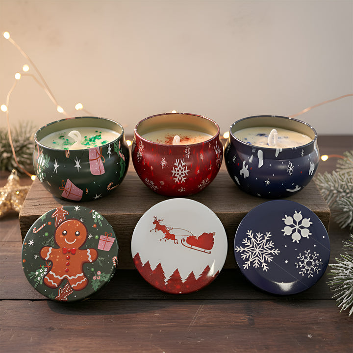 3 Pc | Assorted Handmade Christmas Theme Soy Wax Tin Candles