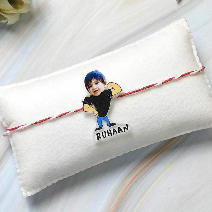 Photo Personalized Reusable Caricature Johnny Bravo Theme Acrylic Kids Rakhi