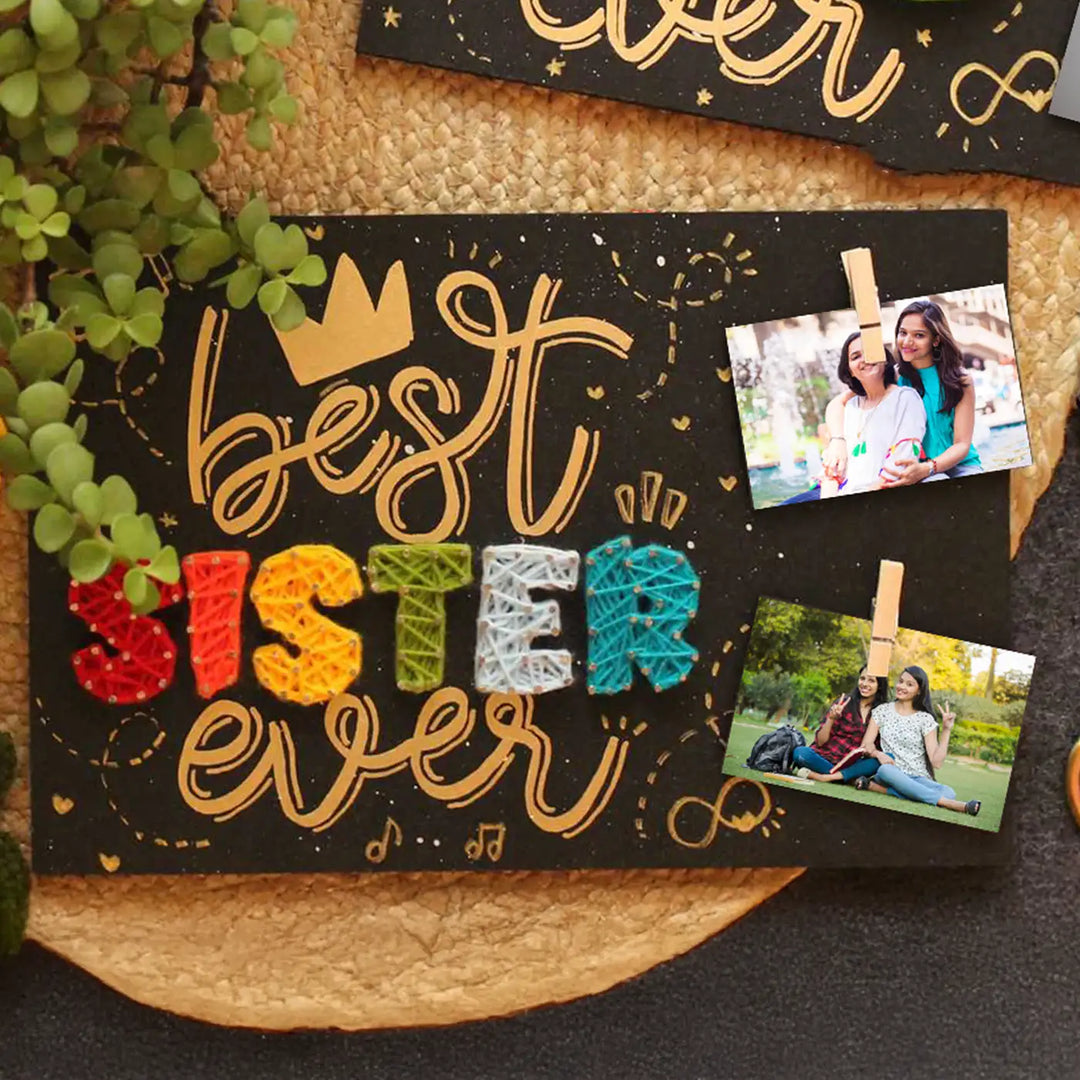 Handmade String Art "Best Sister Ever" Mdf Wood Decorative Plaque
