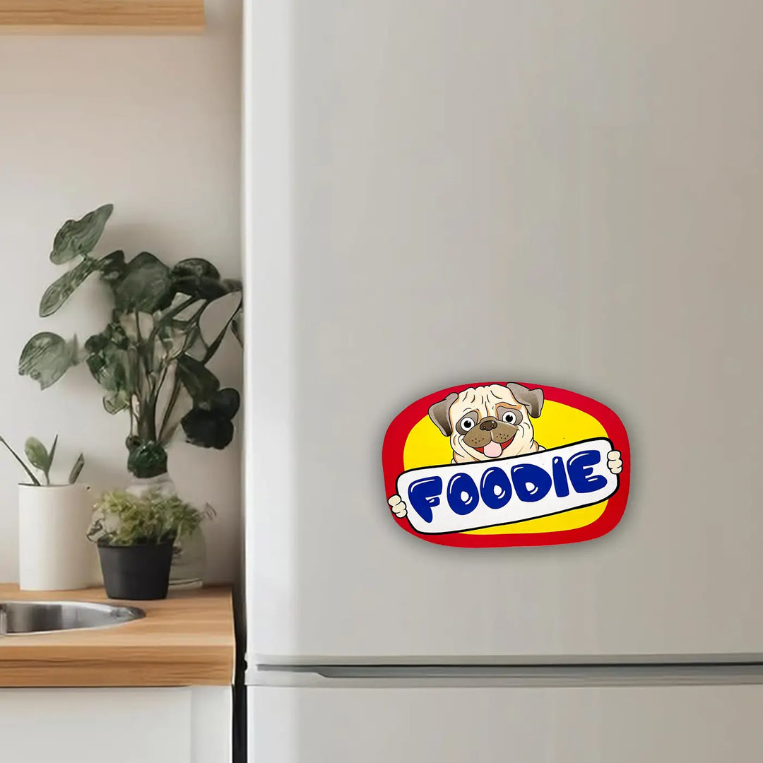 Printed Dog Theme "Foodie" MDF Wood Fridge Magnet