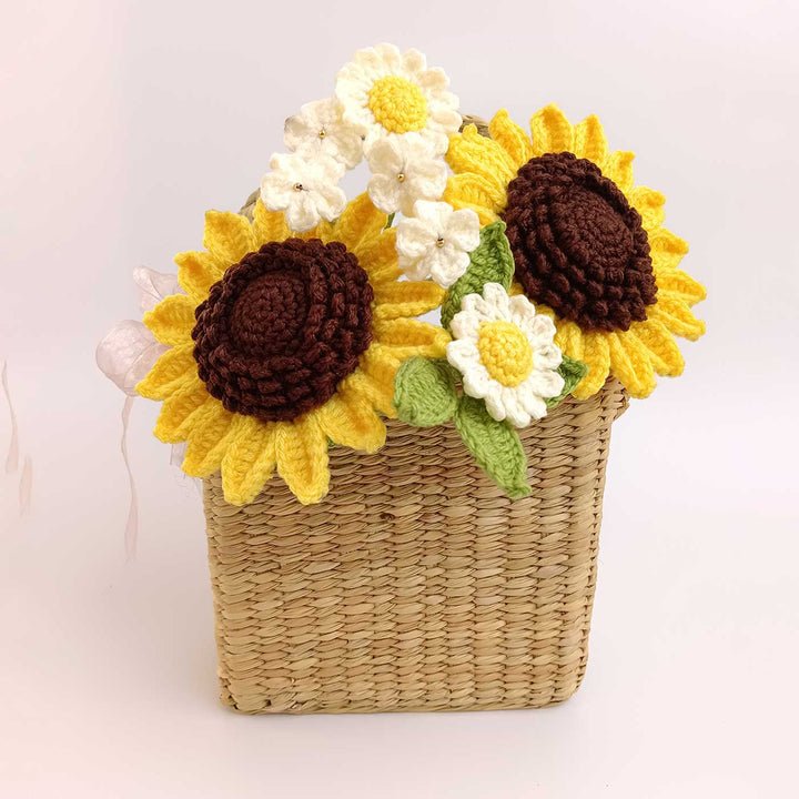 Handmade Crochet Sunflower Basket | Includes Photo & Greeting Card