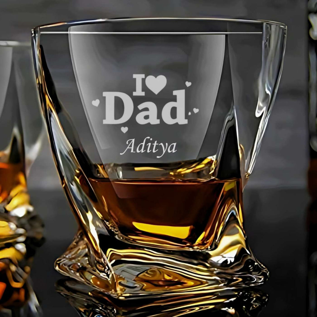 Personalized  Engraved I Love Dad Theme Whiskey Glass | 310 ml